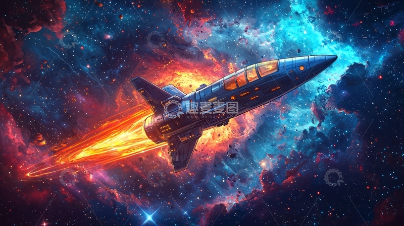 高清大图下载【趣麦麦图】宇宙飞船星云穿越