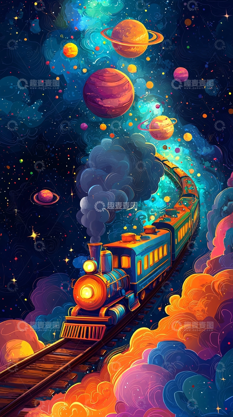 高清大图下载【趣麦麦图】星空列车
