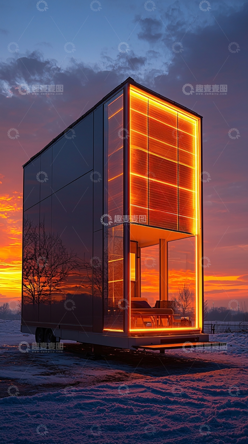 高清大图下载【趣麦麦图】日落时分玻璃小屋