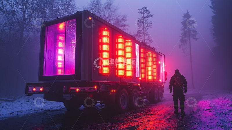 高清大图下载【趣麦麦图】雾中发光卡车