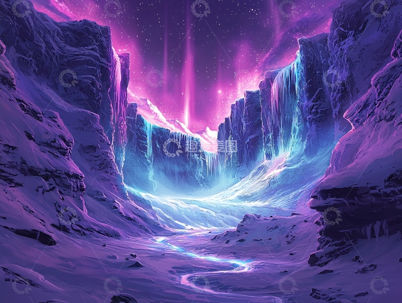 高清大图下载【趣麦麦图】极光峡谷冰川雪景