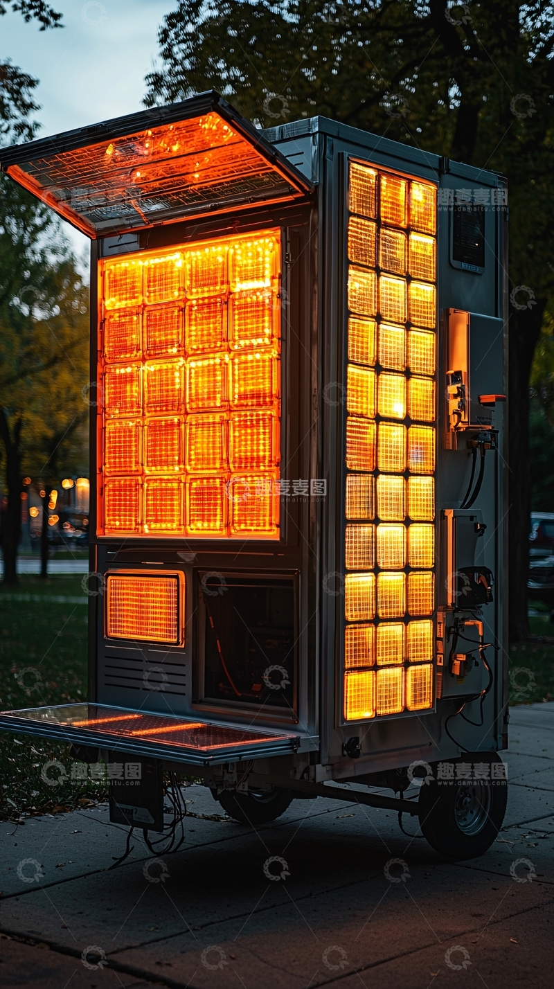 高清大图下载【趣麦麦图】夜幕下发光的金属玻璃箱体