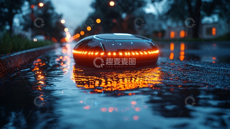 高清大图下载【趣麦麦图】雨夜里的未来汽车