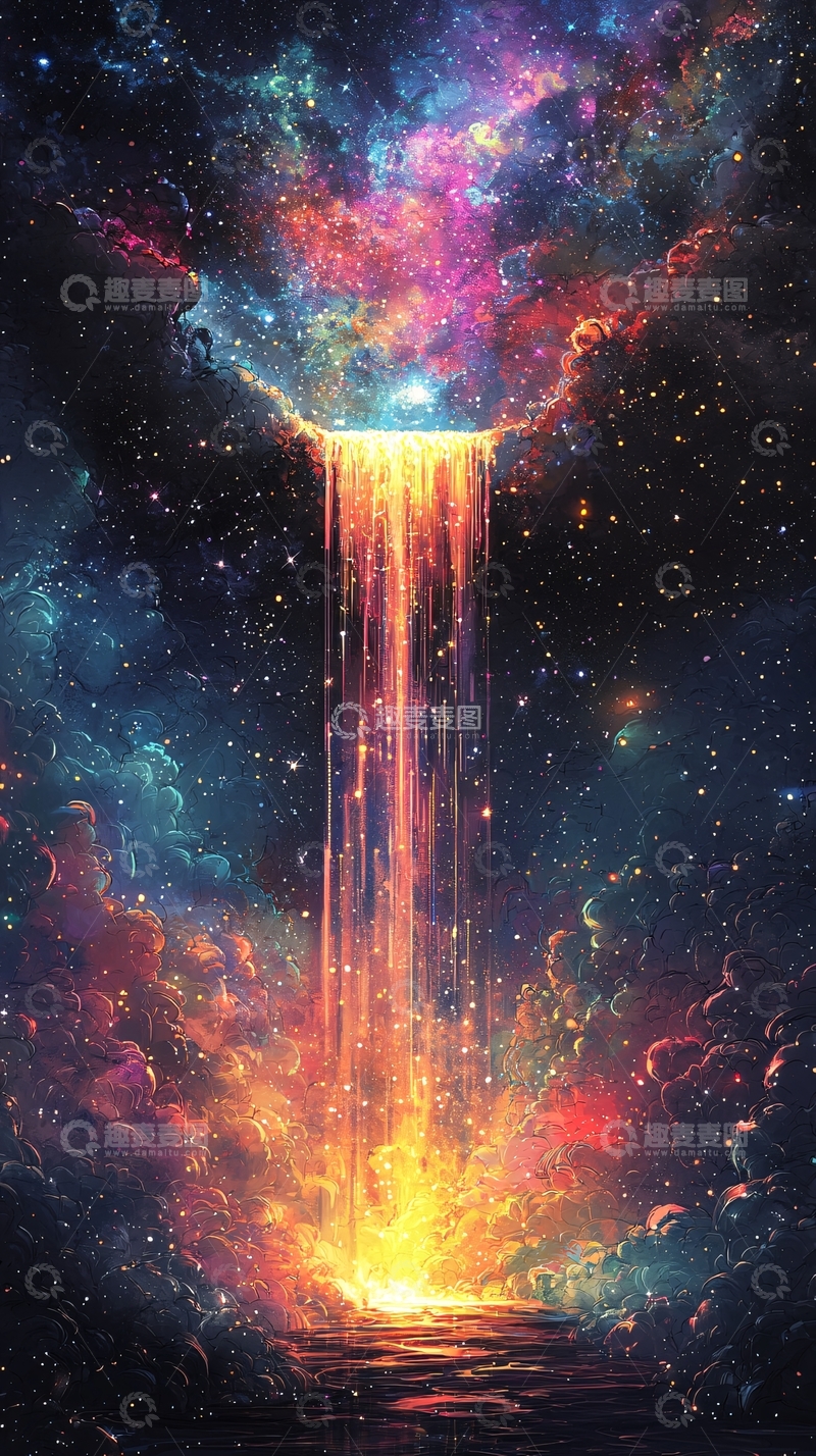 高清大图下载【趣麦麦图】宇宙星云瀑布