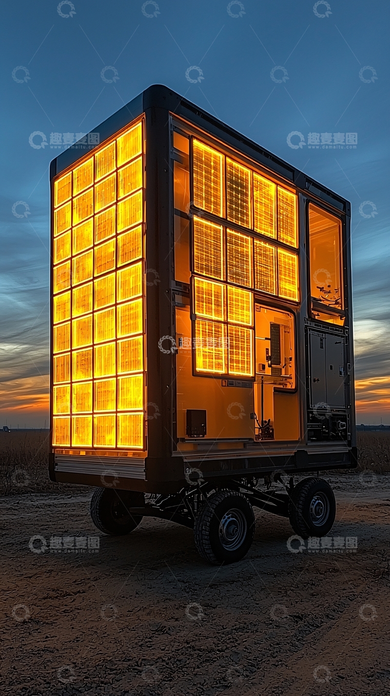高清大图下载【趣麦麦图】夜幕下发光的移动房屋