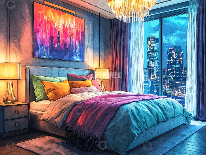高清大图下载【趣麦麦图】色彩鲜艳的现代卧室
