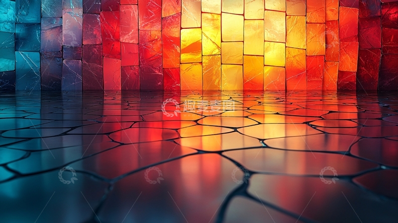 高清大图下载【趣麦麦图】彩色砖块地面反射