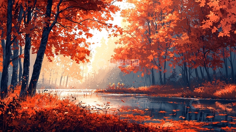 高清大图下载【趣麦麦图】秋日森林小溪