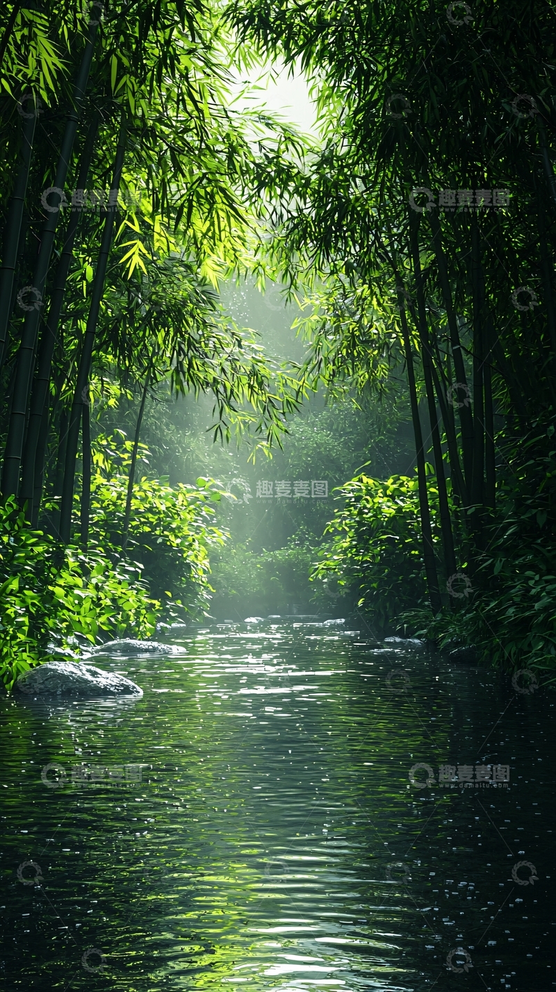 高清大图下载【趣麦麦图】竹林小溪
