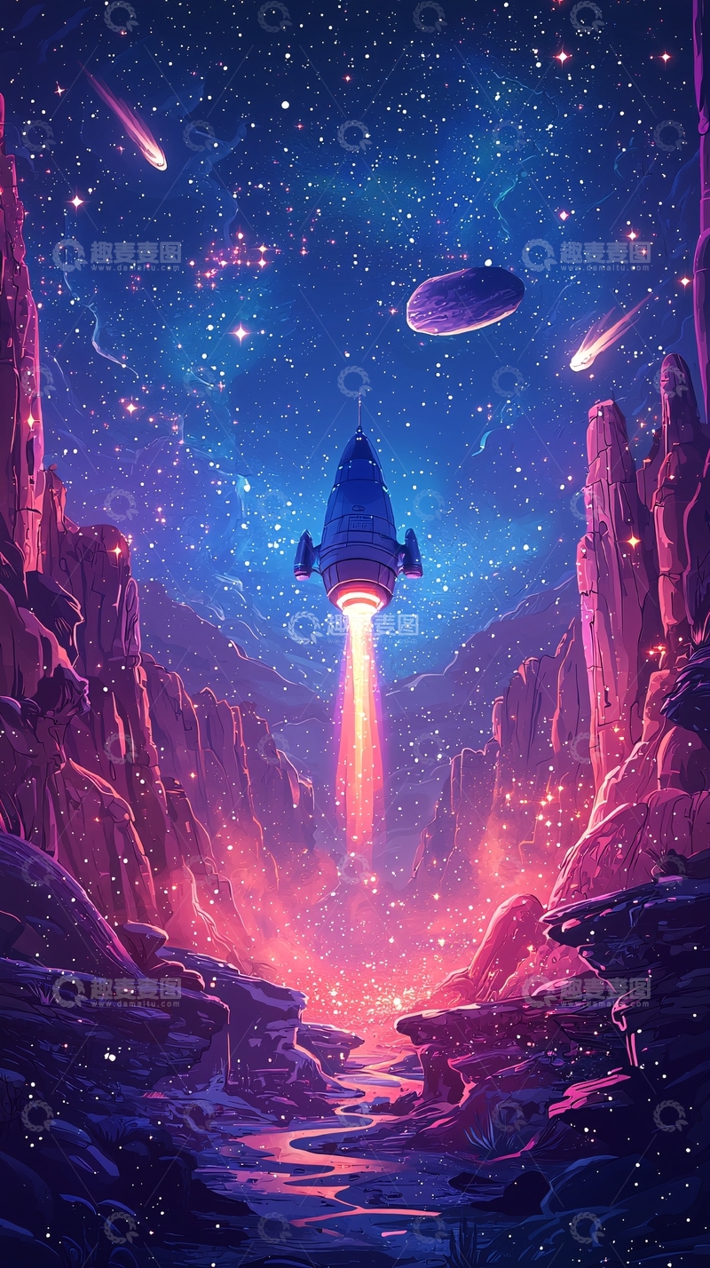 高清大图下载【趣麦麦图】科幻宇宙飞船升空