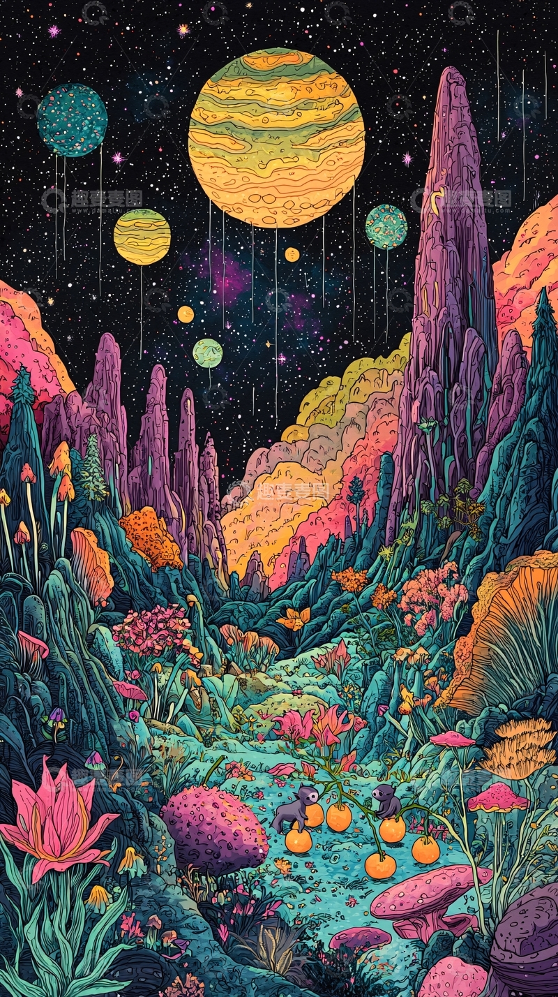 高清大图下载【趣麦麦图】奇幻宇宙星球植物景观