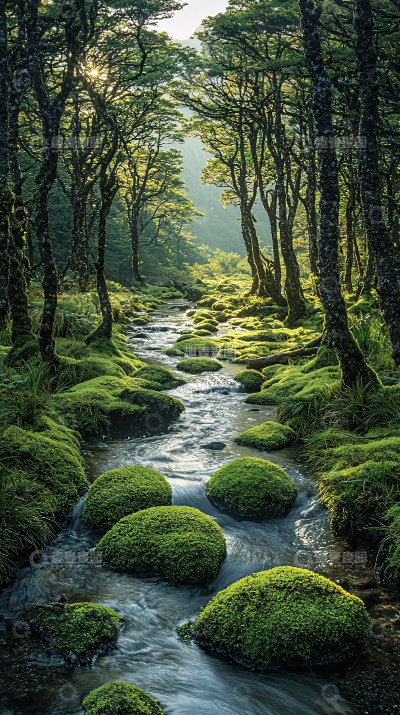 高清大图下载【趣麦麦图】绿意盎然的森林小溪