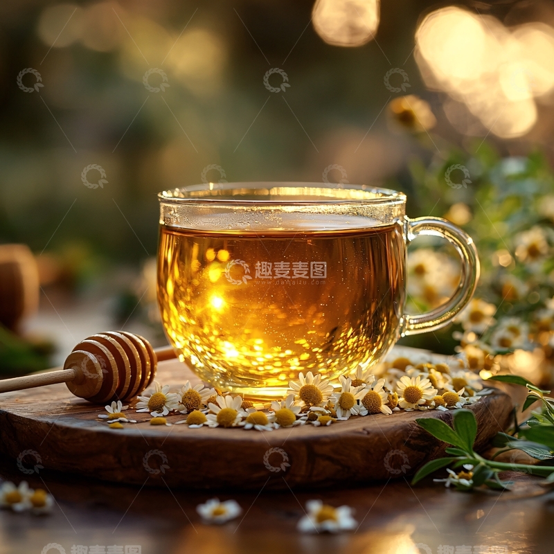 高清大图下载【趣麦麦图】一杯金黄的洋甘菊茶