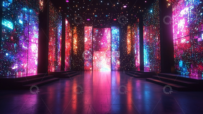 高清大图下载【趣麦麦图】炫彩霓虹灯梦幻走廊