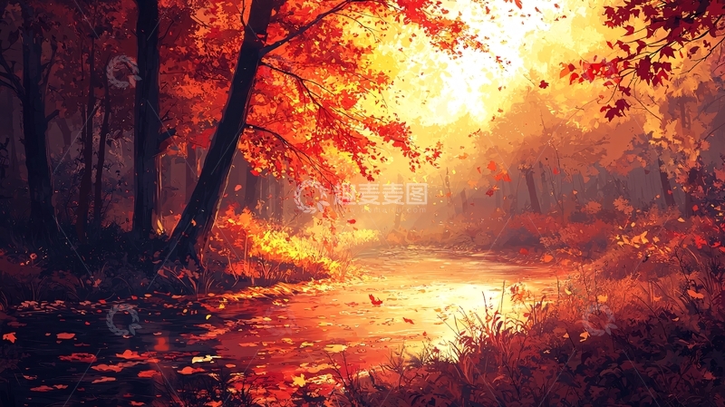 高清大图下载【趣麦麦图】秋日森林小溪