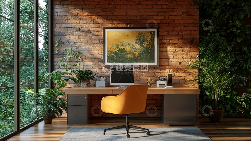 高清大图下载【趣麦麦图】阳光洒进的砖墙办公空间