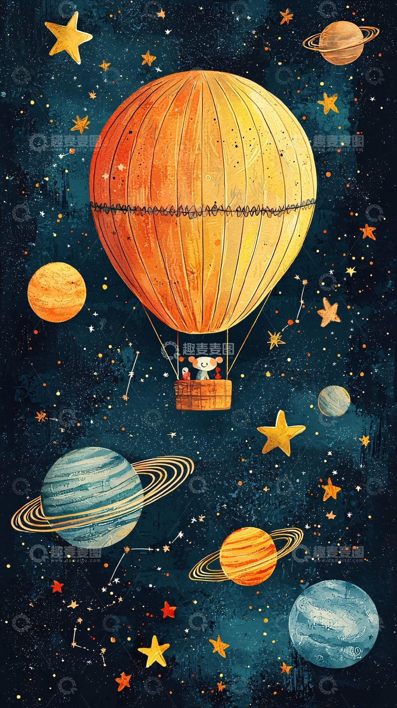 高清大图下载【趣麦麦图】热气球宇宙星空旅行