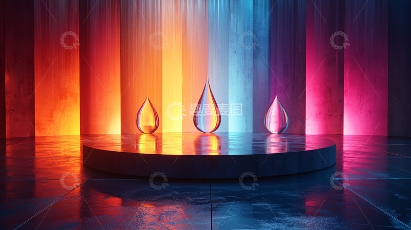 高清大图下载【趣麦麦图】彩色光线下的三滴水