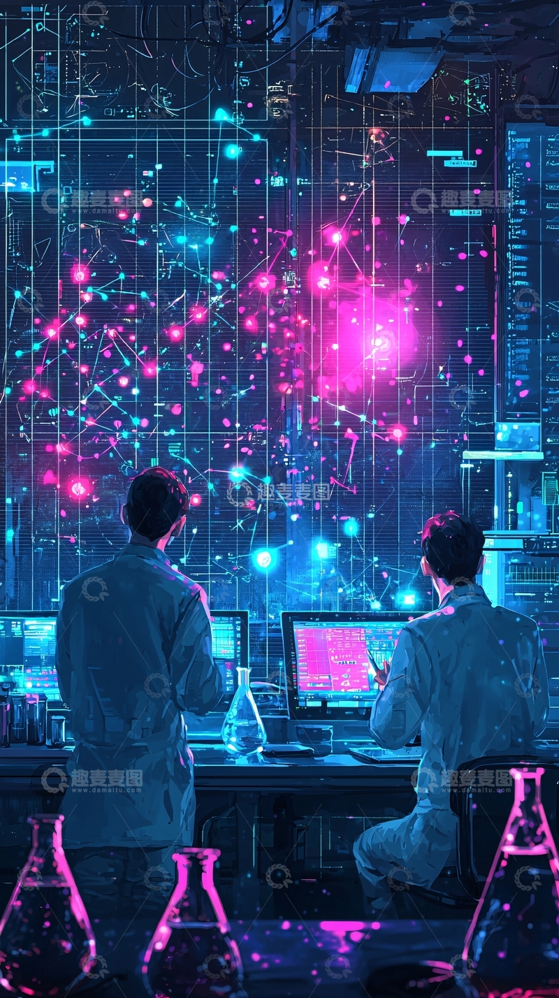 高清大图下载【趣麦麦图】未来实验室研究员观察数字网络