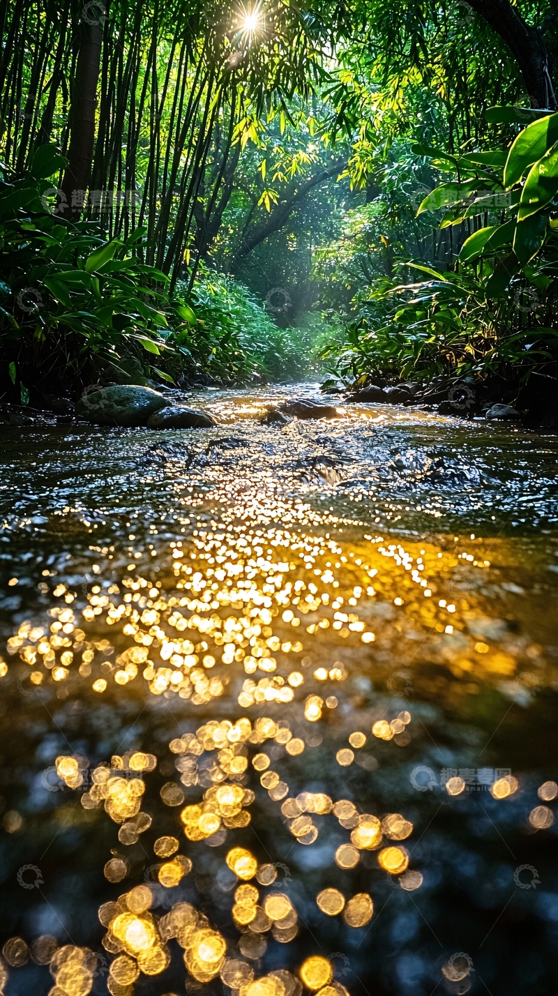高清大图下载【趣麦麦图】阳光下的森林小溪