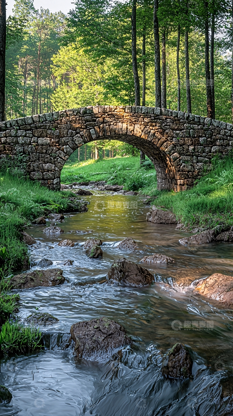 高清大图下载【趣麦麦图】石头桥流水森林唯美风景