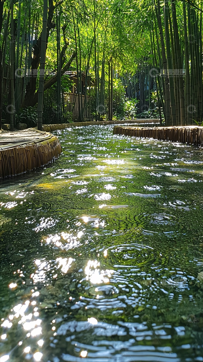 高清大图下载【趣麦麦图】竹林小溪流水