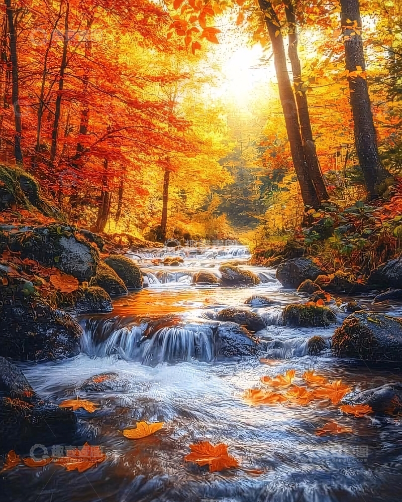 高清大图下载【趣麦麦图】秋日阳光下的溪流