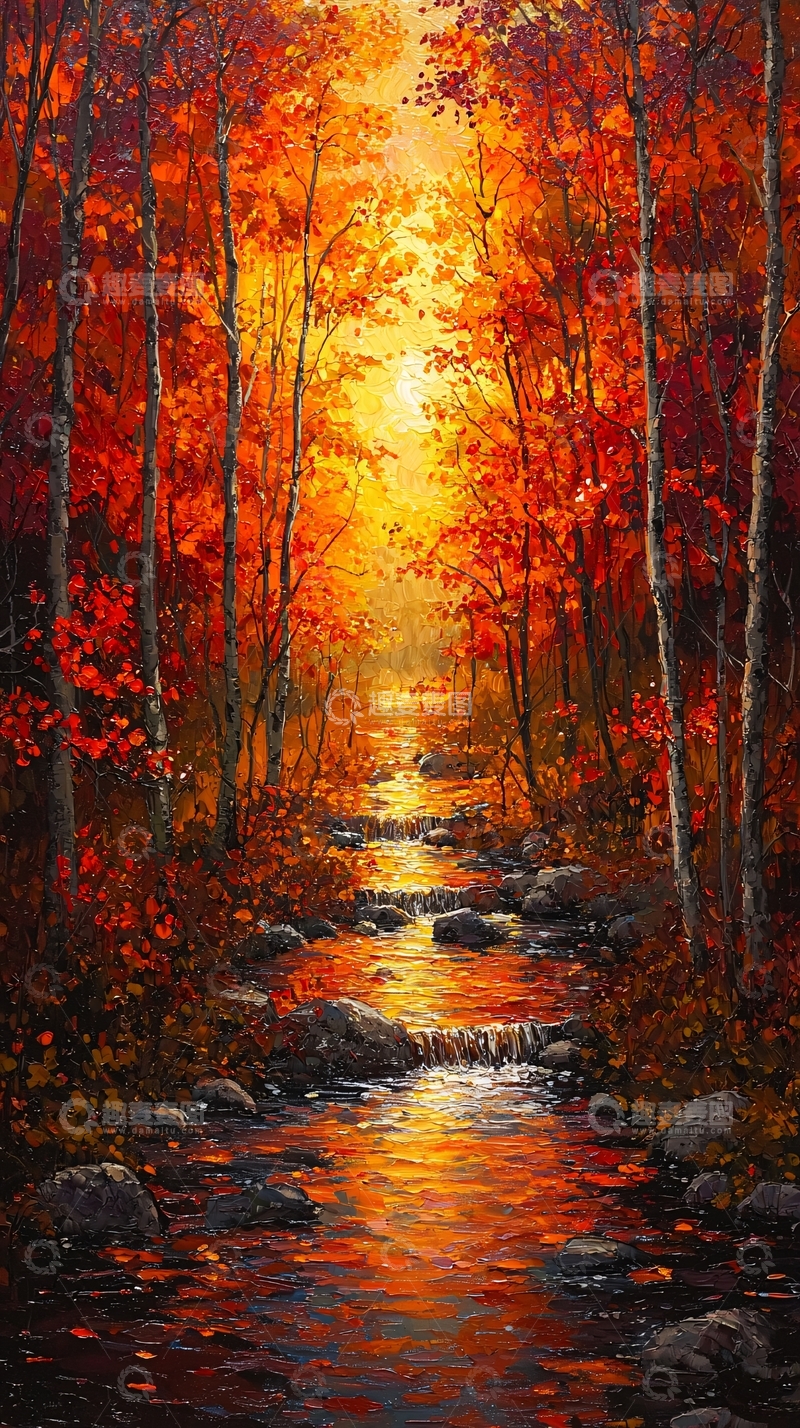高清大图下载【趣麦麦图】秋日森林小溪景色