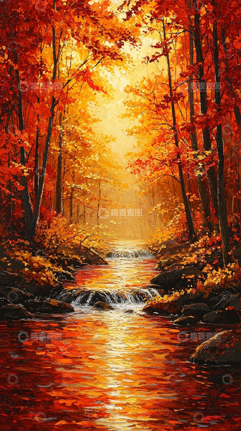 高清大图下载【趣麦麦图】秋意浓浓的森林小溪