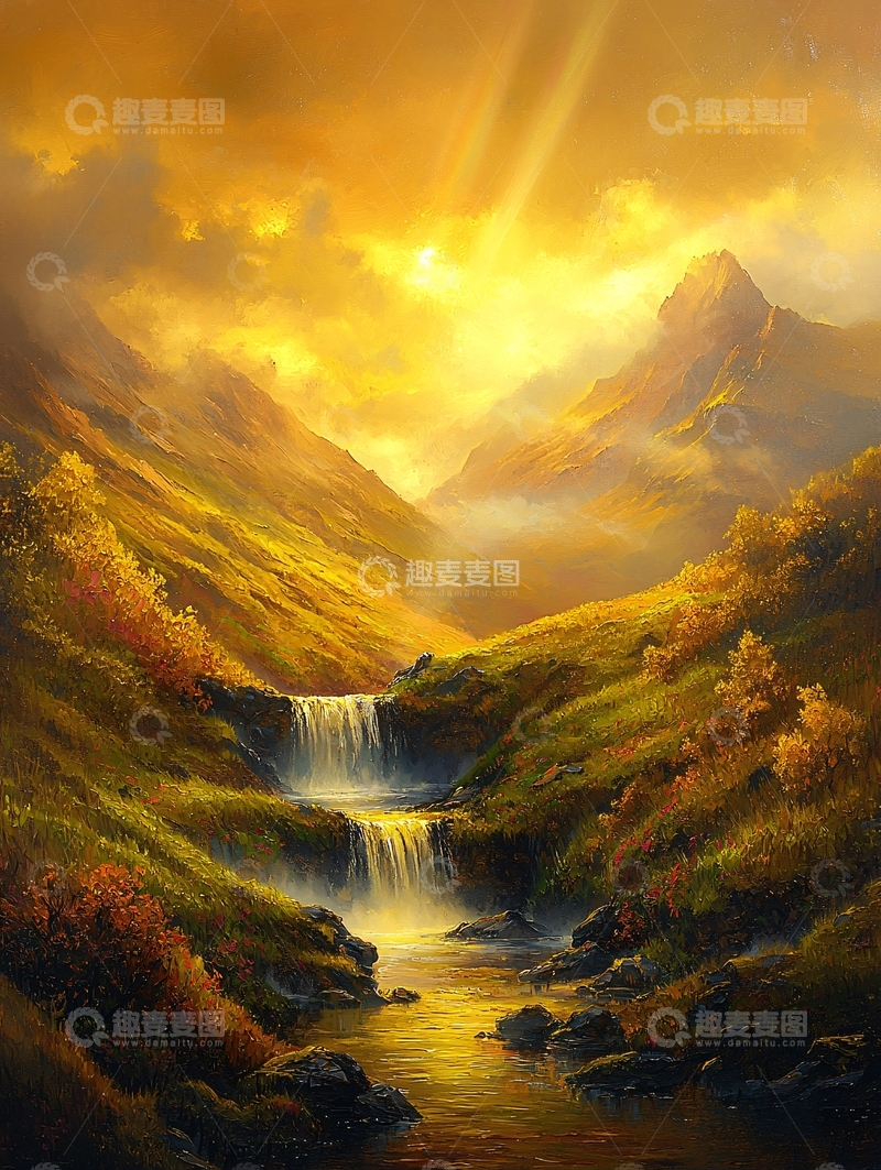 高清大图下载【趣麦麦图】金色山谷瀑布