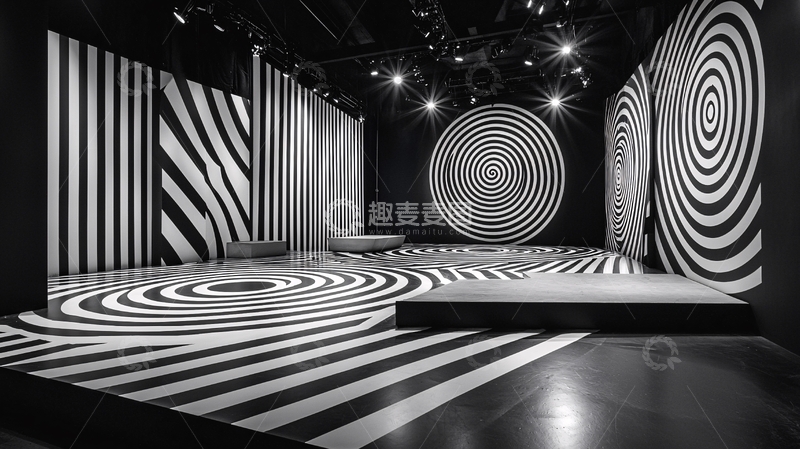 高清大图下载【趣麦麦图】黑白旋涡舞台背景