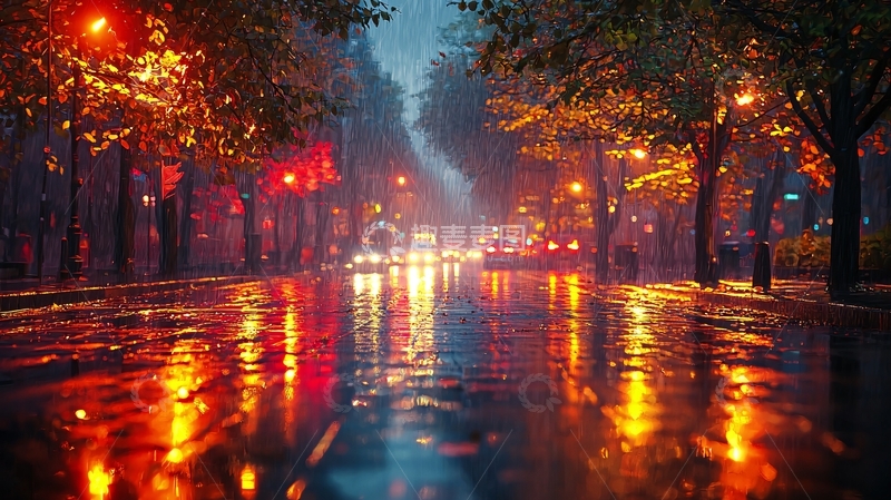 高清大图下载【趣麦麦图】雨夜街道