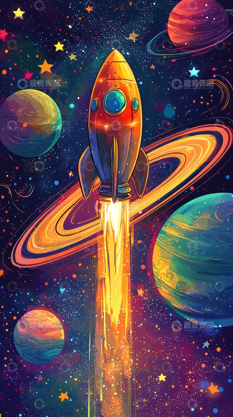 高清大图下载【趣麦麦图】火箭穿梭在星河宇宙