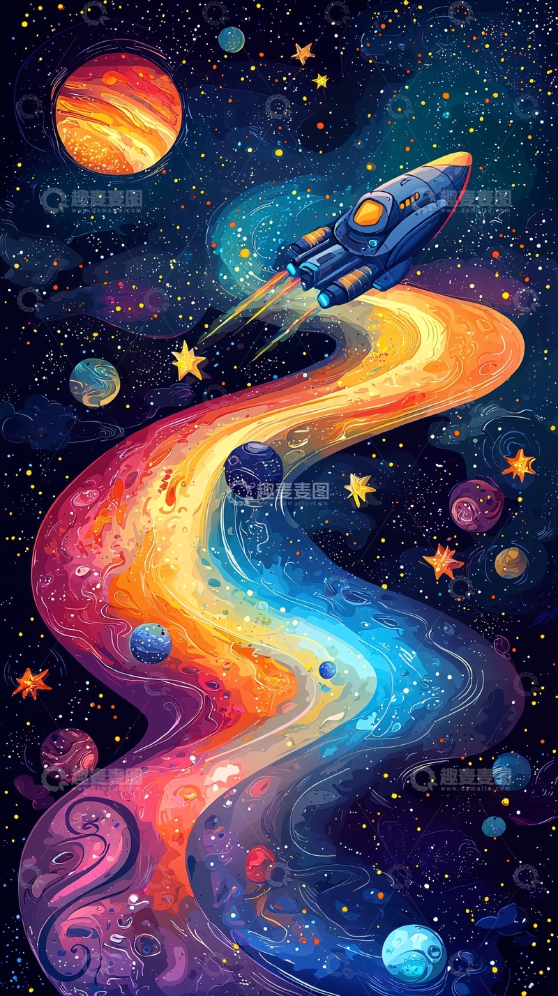 高清大图下载【趣麦麦图】宇宙飞船彩虹星河