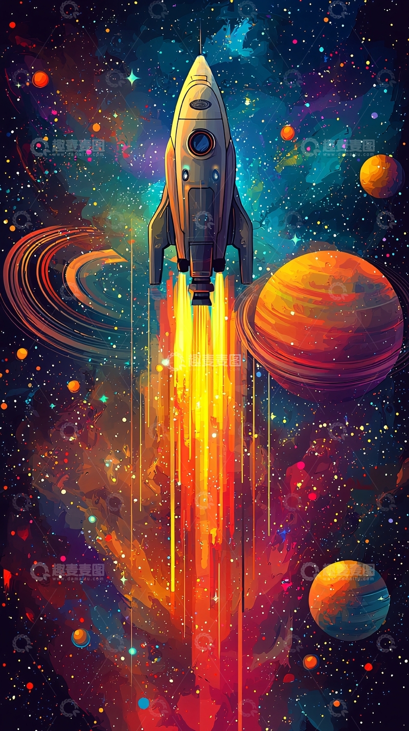 高清大图下载【趣麦麦图】火箭飞向星空