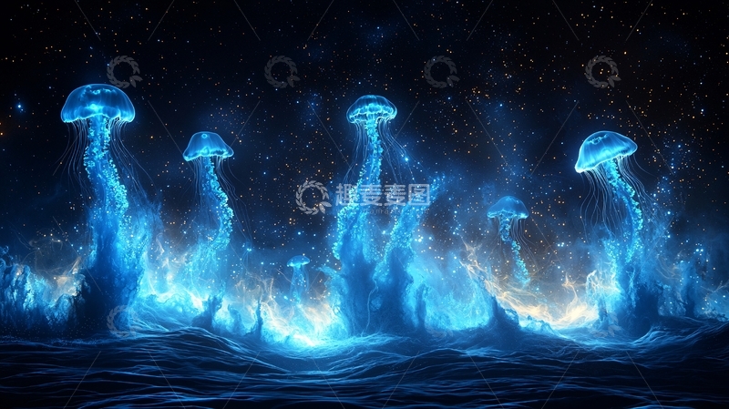 高清大图下载【趣麦麦图】蓝焰水母森林