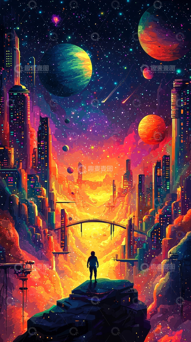 高清大图下载【趣麦麦图】科幻城市星空背景