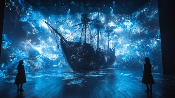 幽蓝梦幻古船沉浸式投影