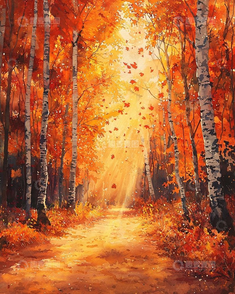 高清大图下载【趣麦麦图】秋日森林落叶飞舞的光影