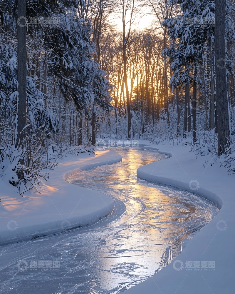 高清大图下载【趣麦麦图】冬日雪景森林河流