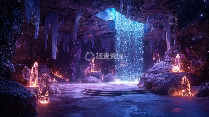 高清大图下载【趣麦麦图】冰雪洞穴梦幻瀑布