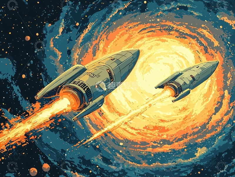 高清大图下载【趣麦麦图】两艘飞船穿越星云