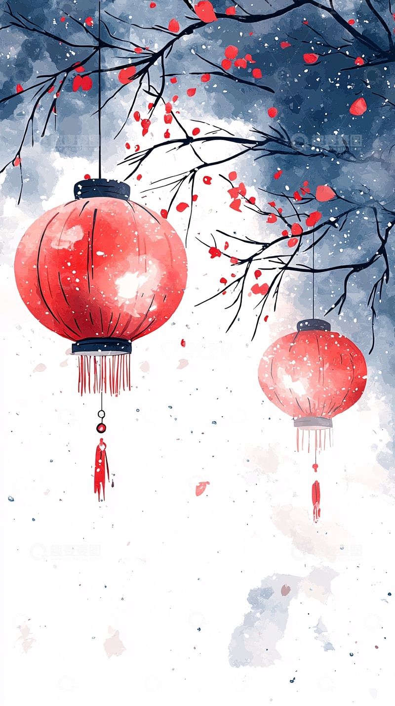 高清大图下载【趣麦麦图】水墨红灯笼