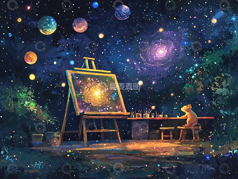 高清大图下载【趣麦麦图】星空下的画家