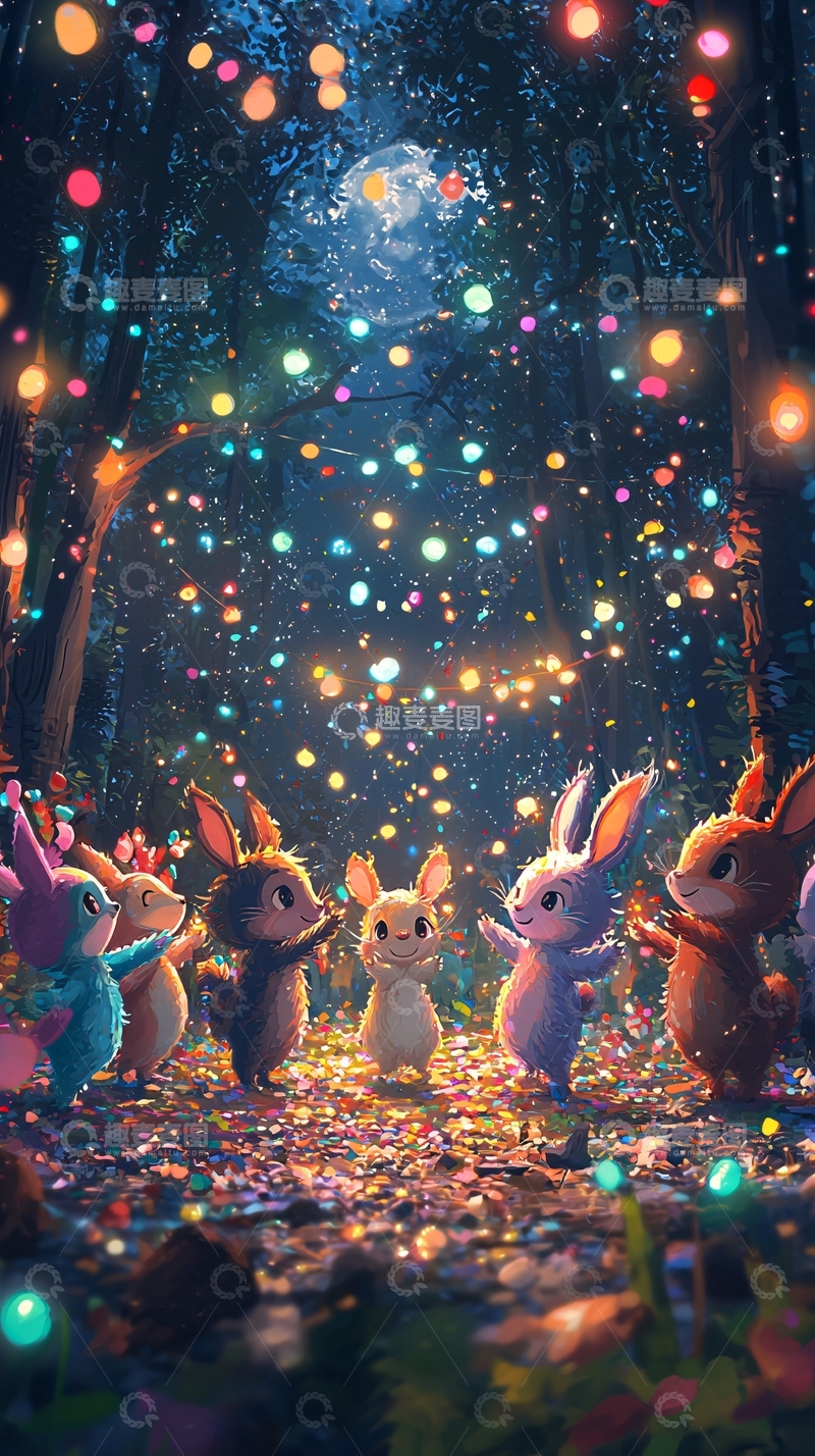 高清大图下载【趣麦麦图】梦幻森林兔子派对