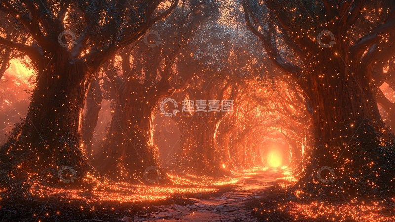 高清大图下载【趣麦麦图】燃烧的森林小路