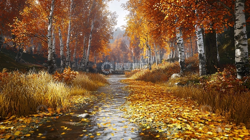 高清大图下载【趣麦麦图】秋季森林小溪