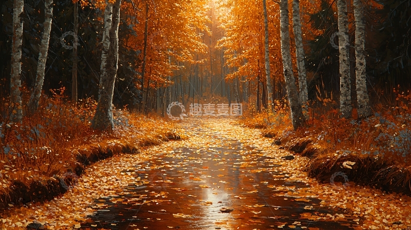 高清大图下载【趣麦麦图】秋日森林小溪