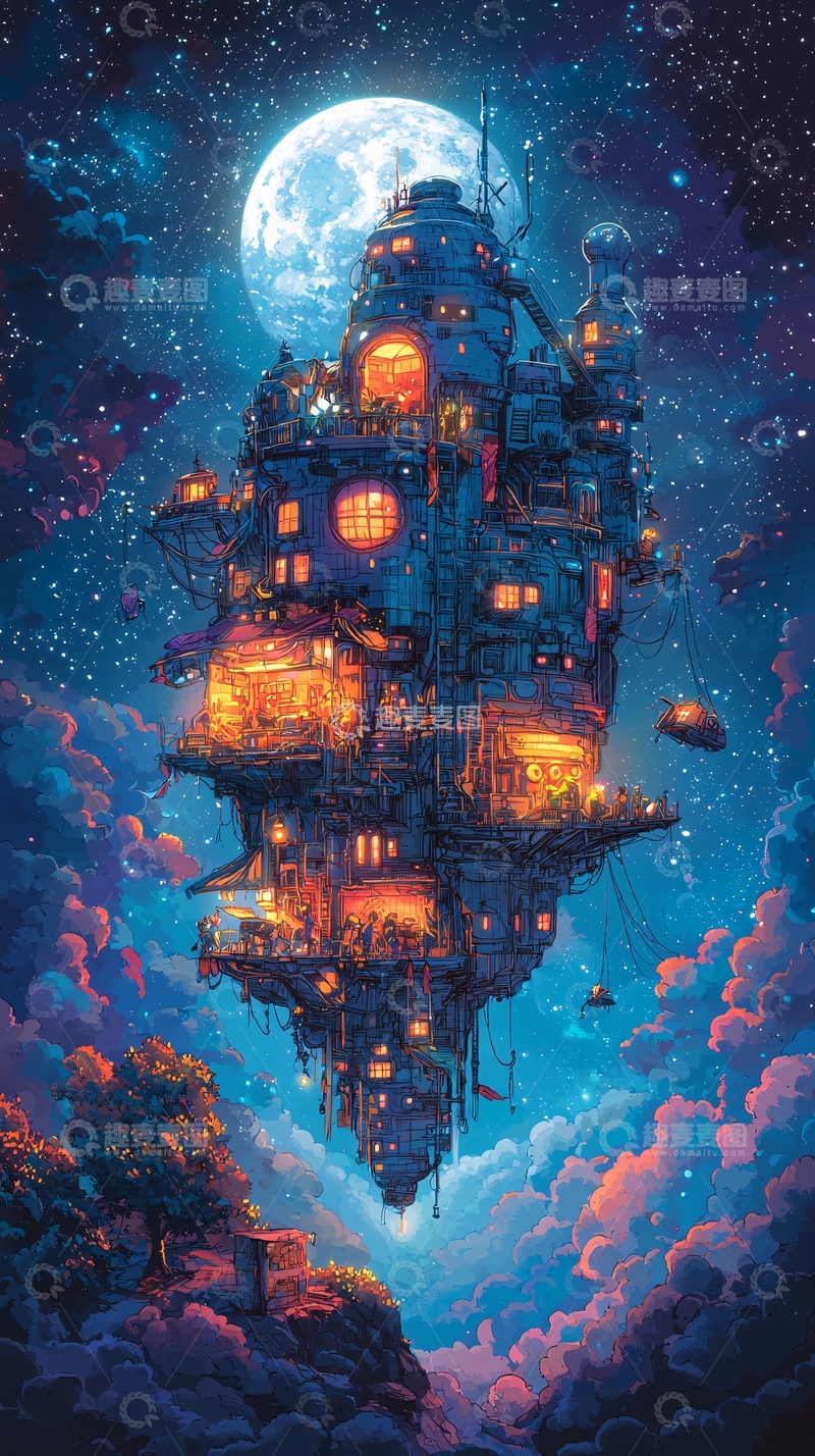 高清大图下载【趣麦麦图】悬浮岛屿夜景