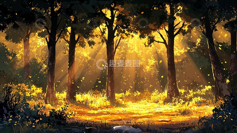 高清大图下载【趣麦麦图】阳光透过树林